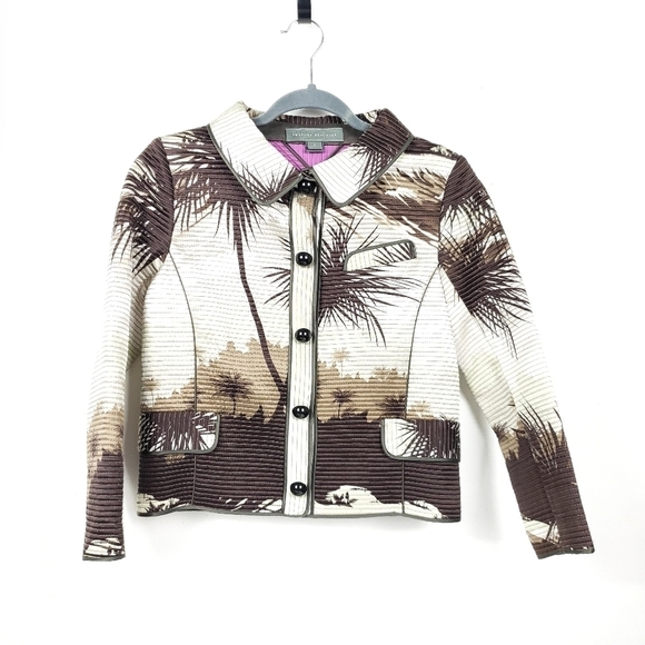 Proenza Schouler 100% silk palm tree print evening Jacket size 4 - Picture 4 of 10